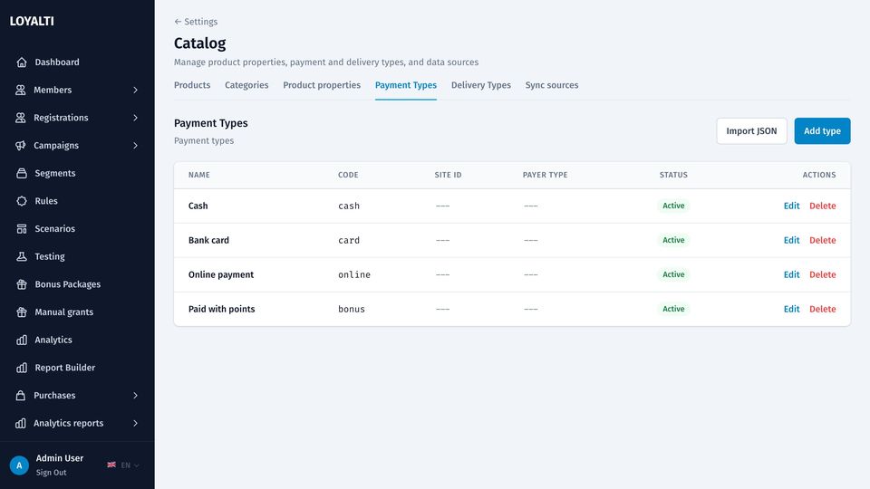 Payment types