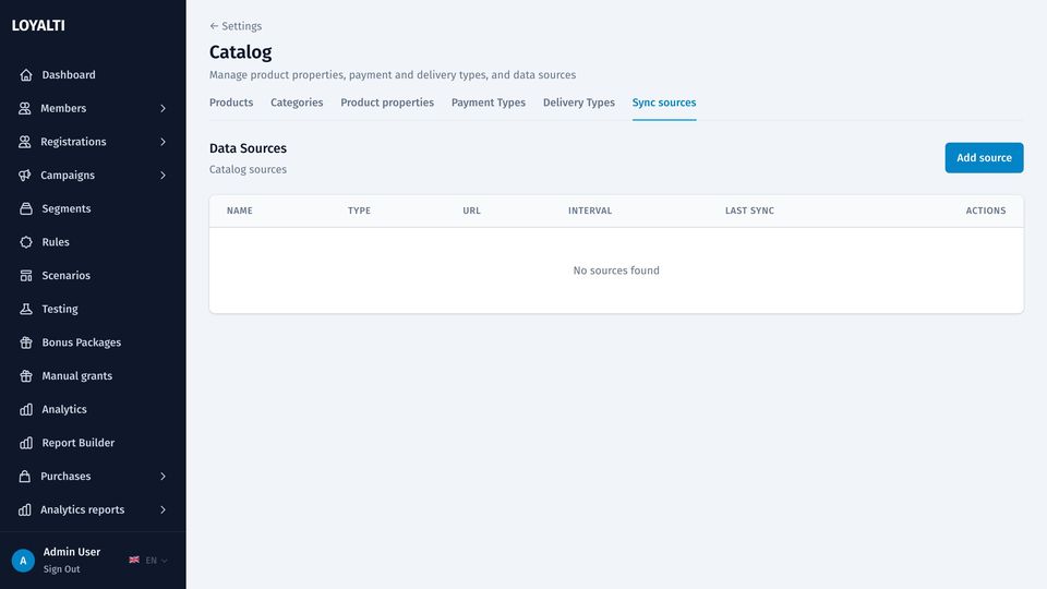 Catalogue sync sources