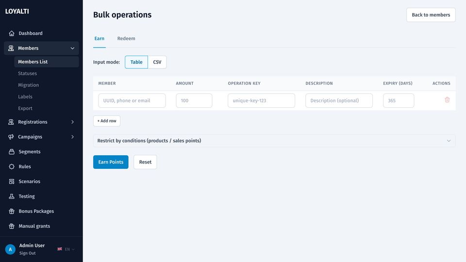 Bulk operations from a table or CSV