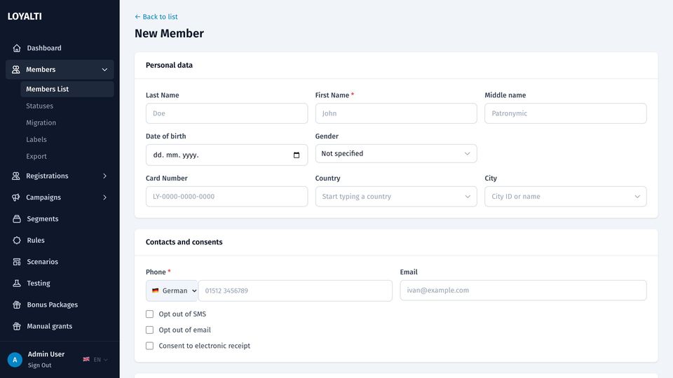 Manual member creation