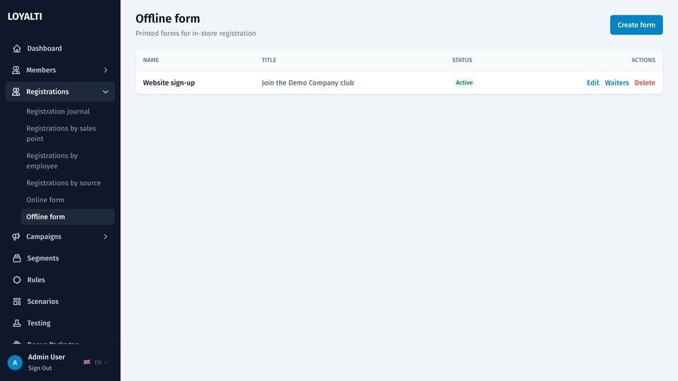Offline forms filled in by staff