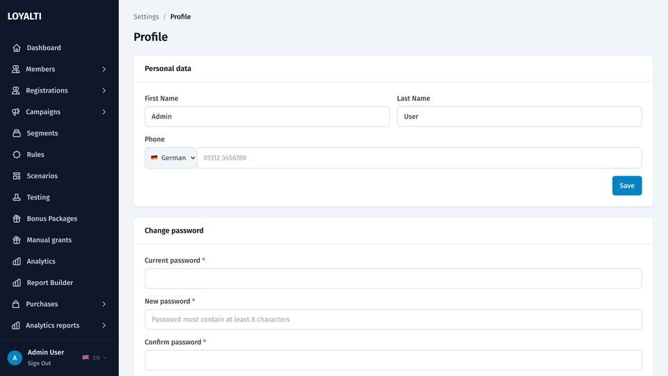Personal profile and password