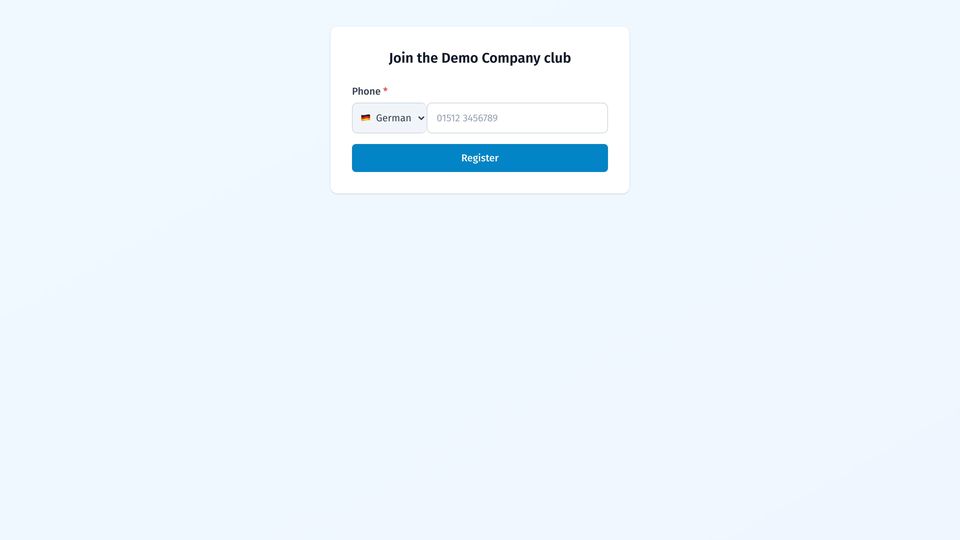 Public sign-up form as the customer sees it