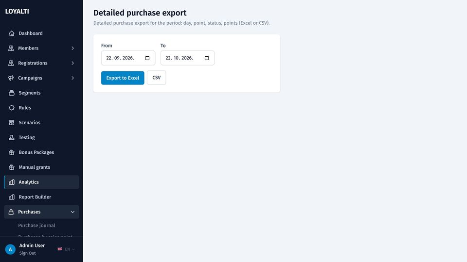 Detailed purchase export