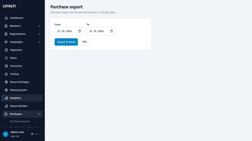 Purchase export