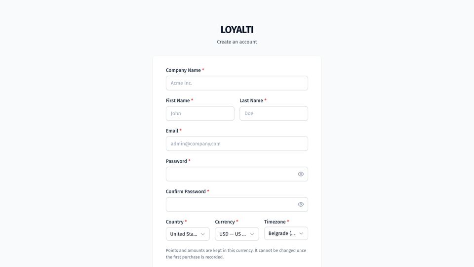 Self-service sign-up of a new company