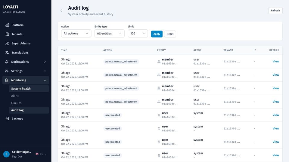 Platform audit log