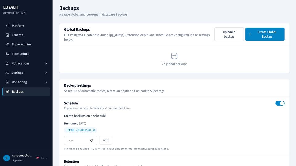 Platform backups and S3