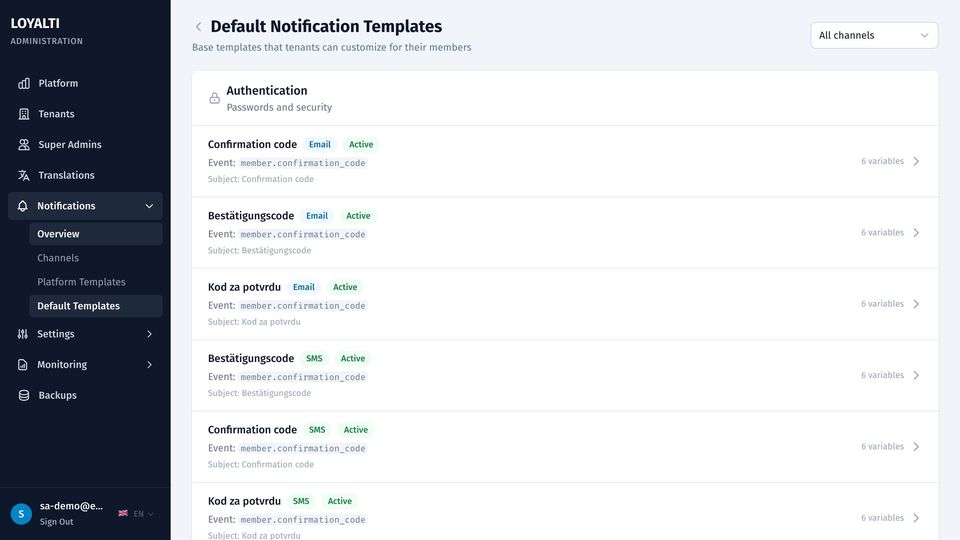Default templates for new tenants