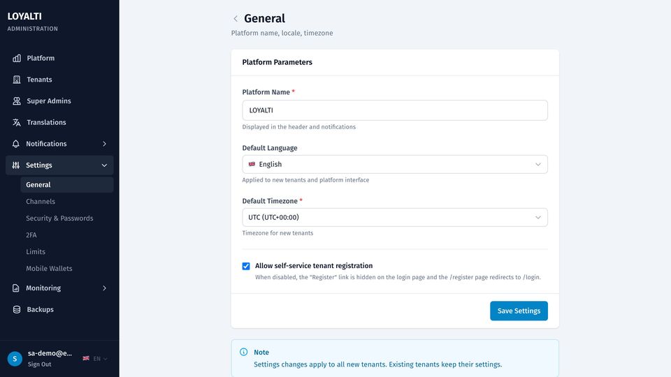 General settings