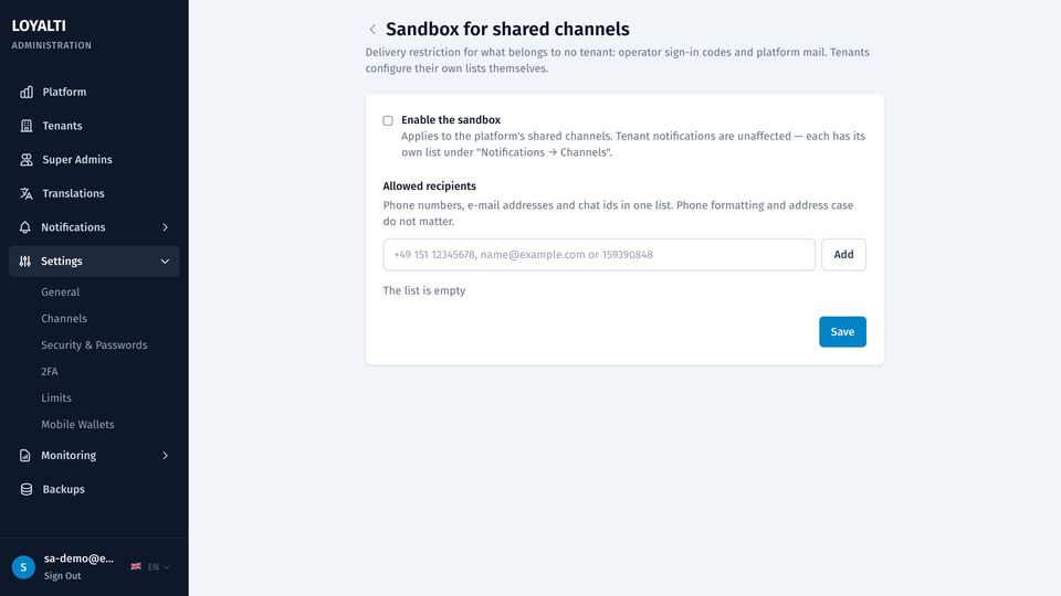 Sandbox for shared channels