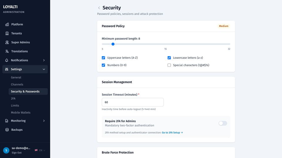 Password and session policy