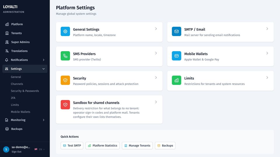 Platform settings