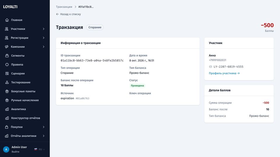 Карточка операции
